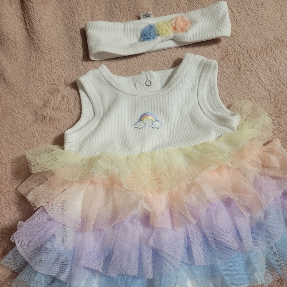 White, rainbow, tutu dress, 3-6 months, new, never worn